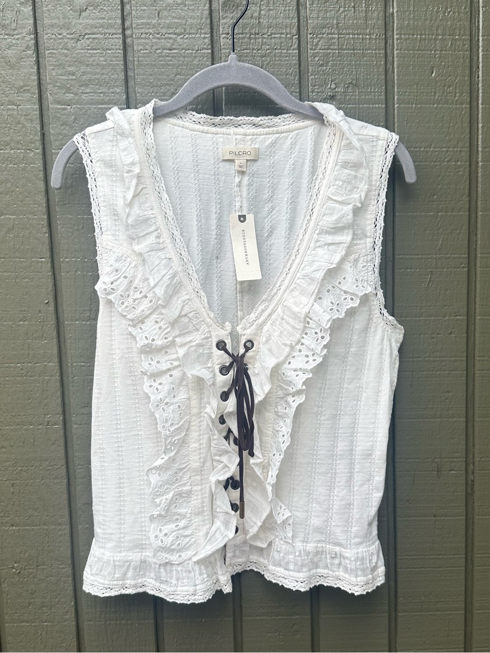 Anthropologie White Ruffle Lace-Up Tank Top NWT
